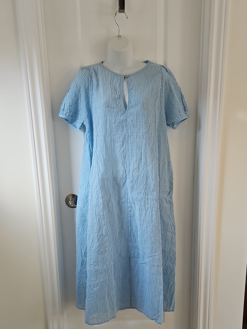 Light Blue Casual Short-Sleeve Midi Dress